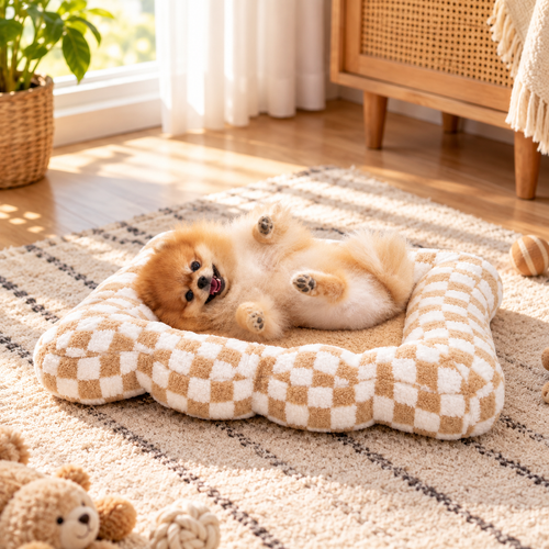 LittleOak Checkered Sherpa Pet Bed