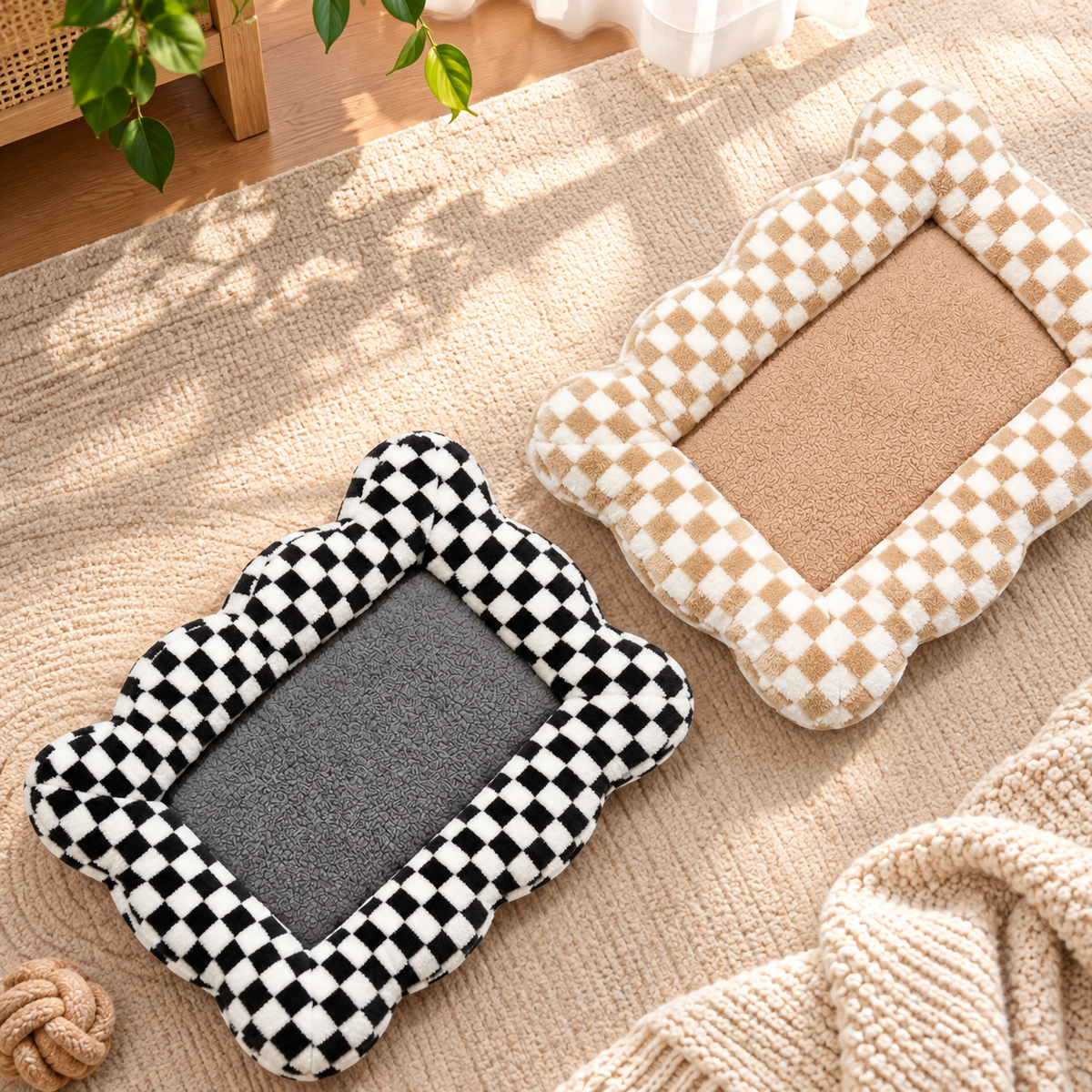 LittleOak Checkered Sherpa Pet Bed