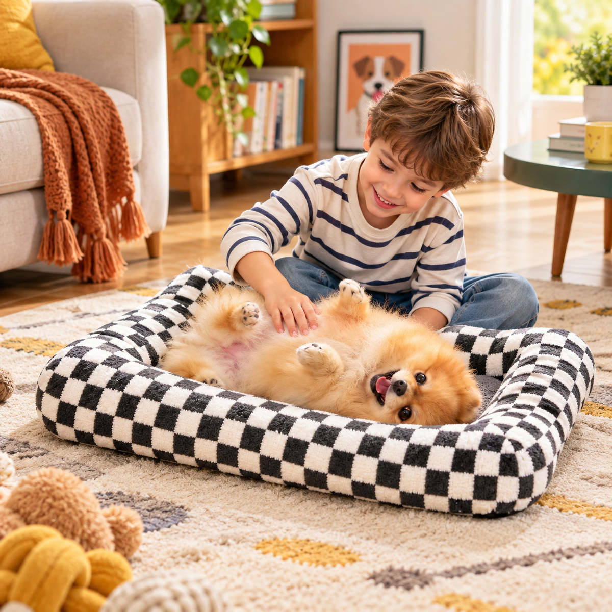 LittleOak Checkered Sherpa Pet Bed