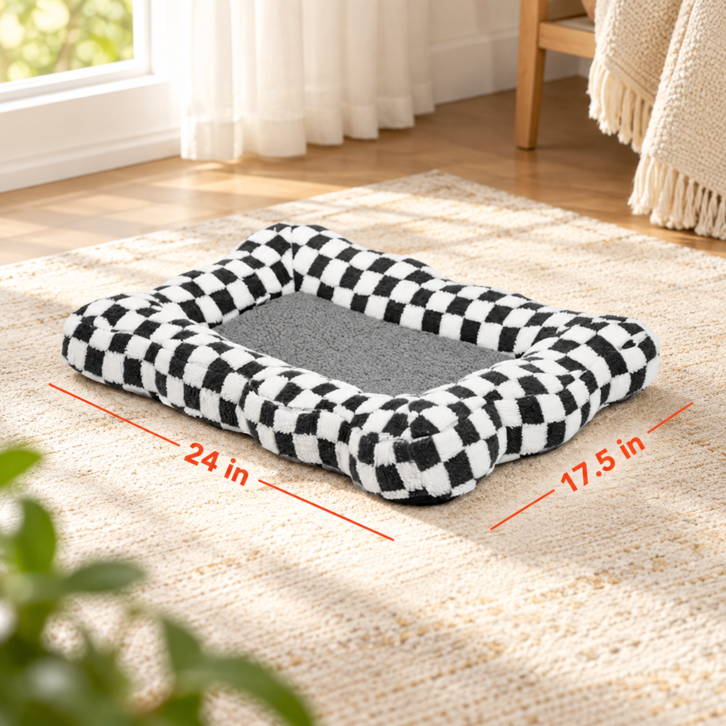 LittleOak Checkered Sherpa Pet Bed